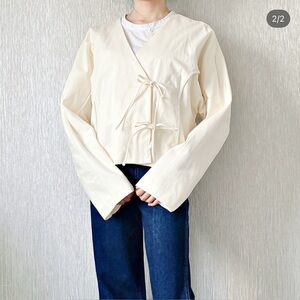 ZARA Ivory Cotton Wrap Tie Kimono Jacket Long Sleeve XS Women NWT